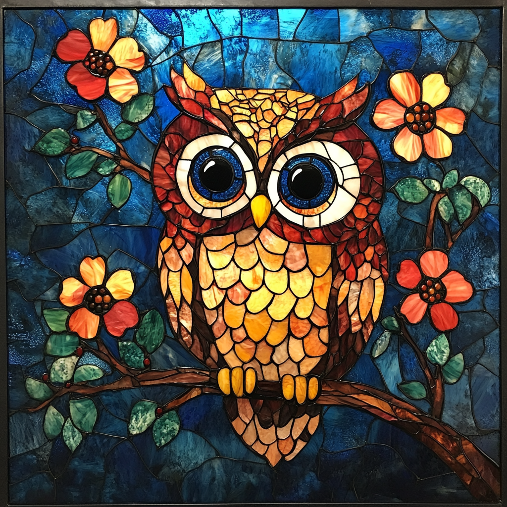 Orange Yellow Flower Abstract Owl Diamond Art Kit