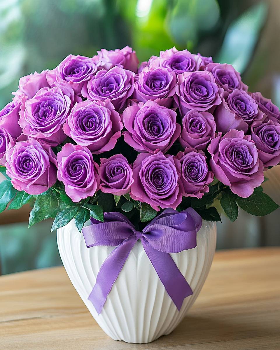 Purple Rose White Heart Vase Diamond Art Kit