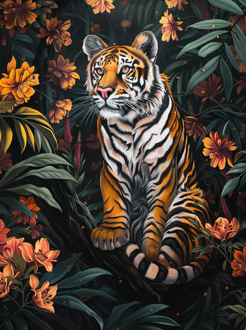 Jungle Flower Tiger Diamond Art Kit