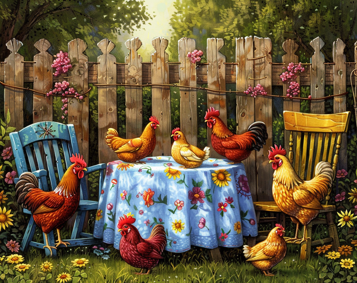 Backyard Table Chickens Diamond Art Kit