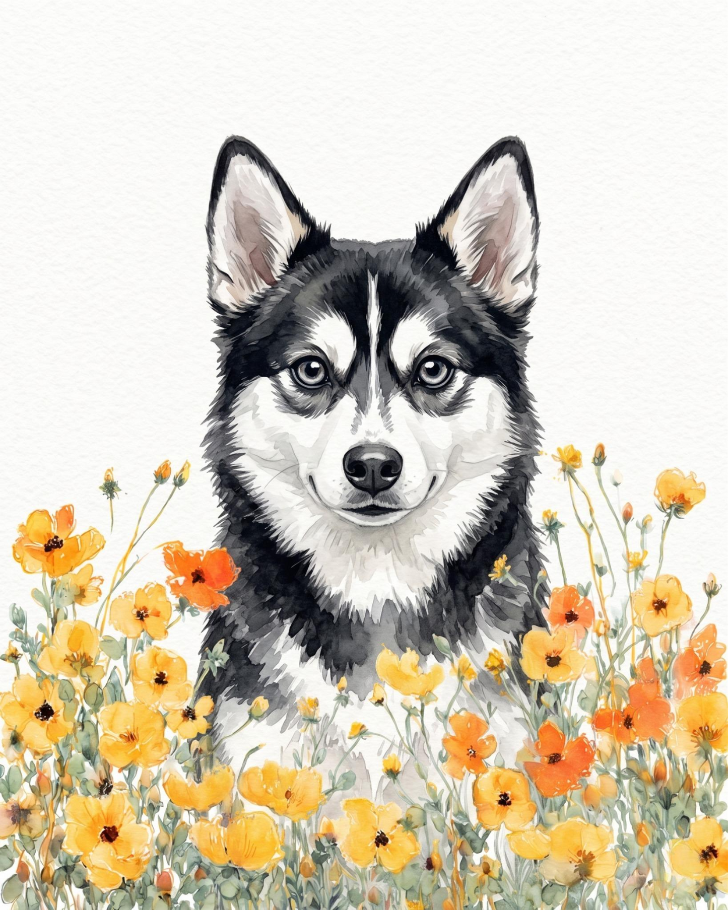 Yellow Poppies Alaskan Klee Kai Diamond Art Kit