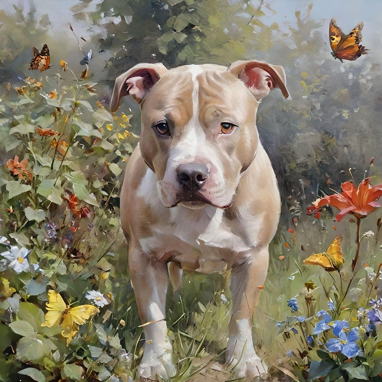 Pitbull And Flowers Diamond Art Kit