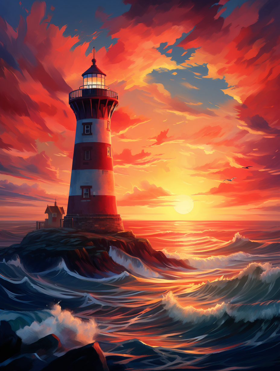 Red Sunset Lighthouse Diamond Art Kit