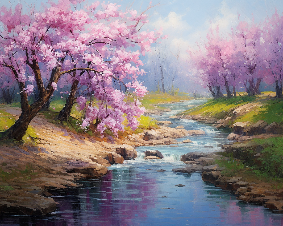 Rocky River Cherry Blossoms Diamond Art Kit