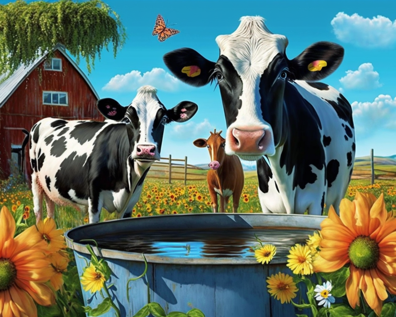 Blue Trough Cows Diamond Art Kit