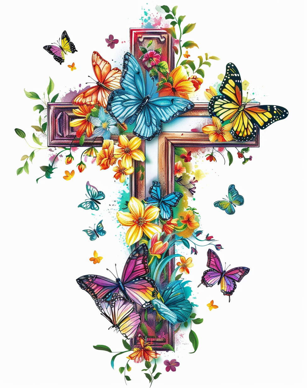 Spring Flower Butterfly Cross Diamond Art Kit