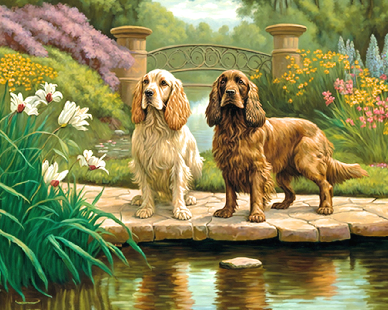 Two Cocker Spaniels Pond Diamond Art Kit