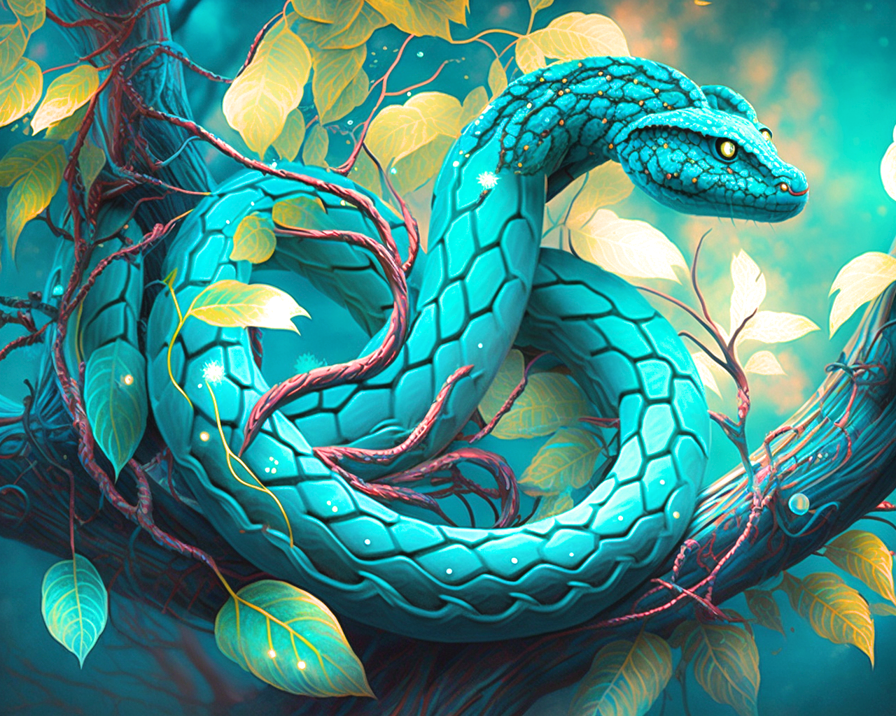 Turquoise Snake Tree Diamond Art Kit