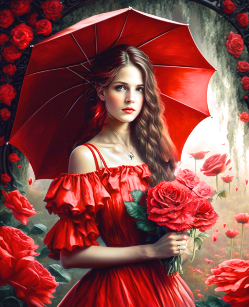 Girl Holding Red Roses Diamond Art Kit