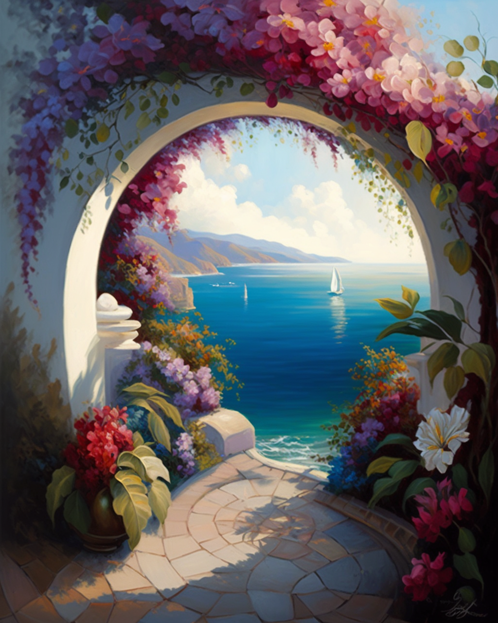Pink Flower Archway Diamond Art Kit