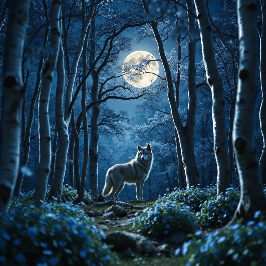Blue Sky Moon Wolf Diamond Art Kit
