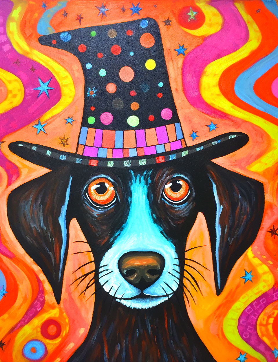 Abstract Witch Hat Black White Puppy Diamond Art Kit