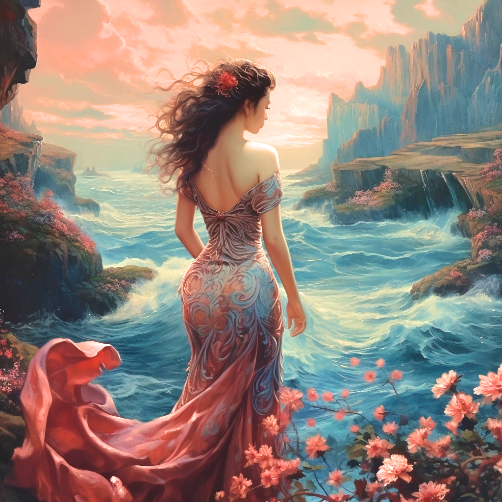 Woman By The Sea Cliffs Diamond Art Kit