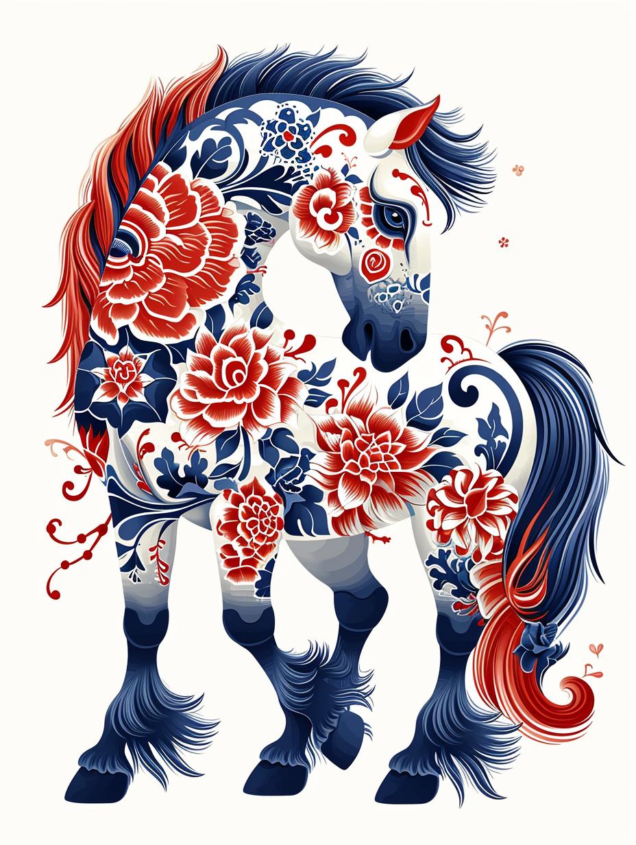 Blue Red Pattern Pony Diamond Art Kit