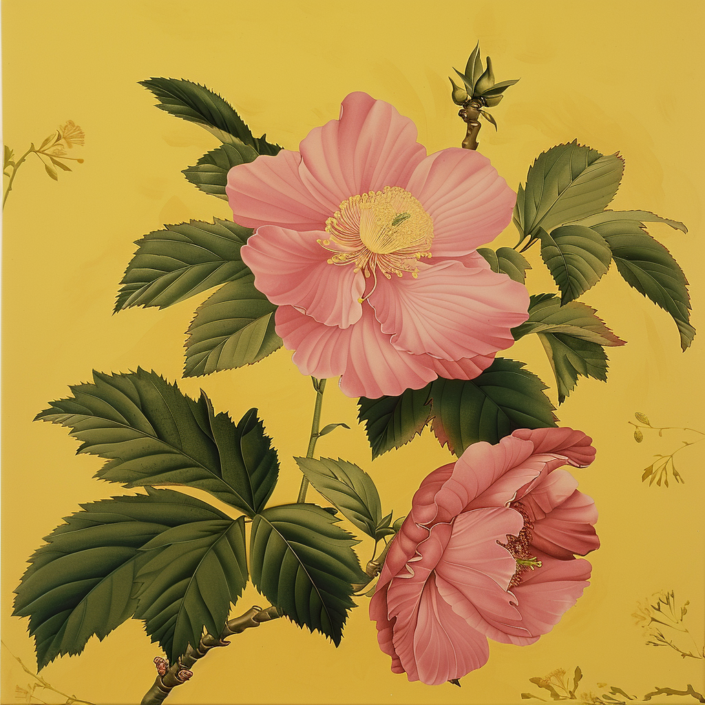 Yellow Background Shades Of Pink Flowers Diamond Art Kit