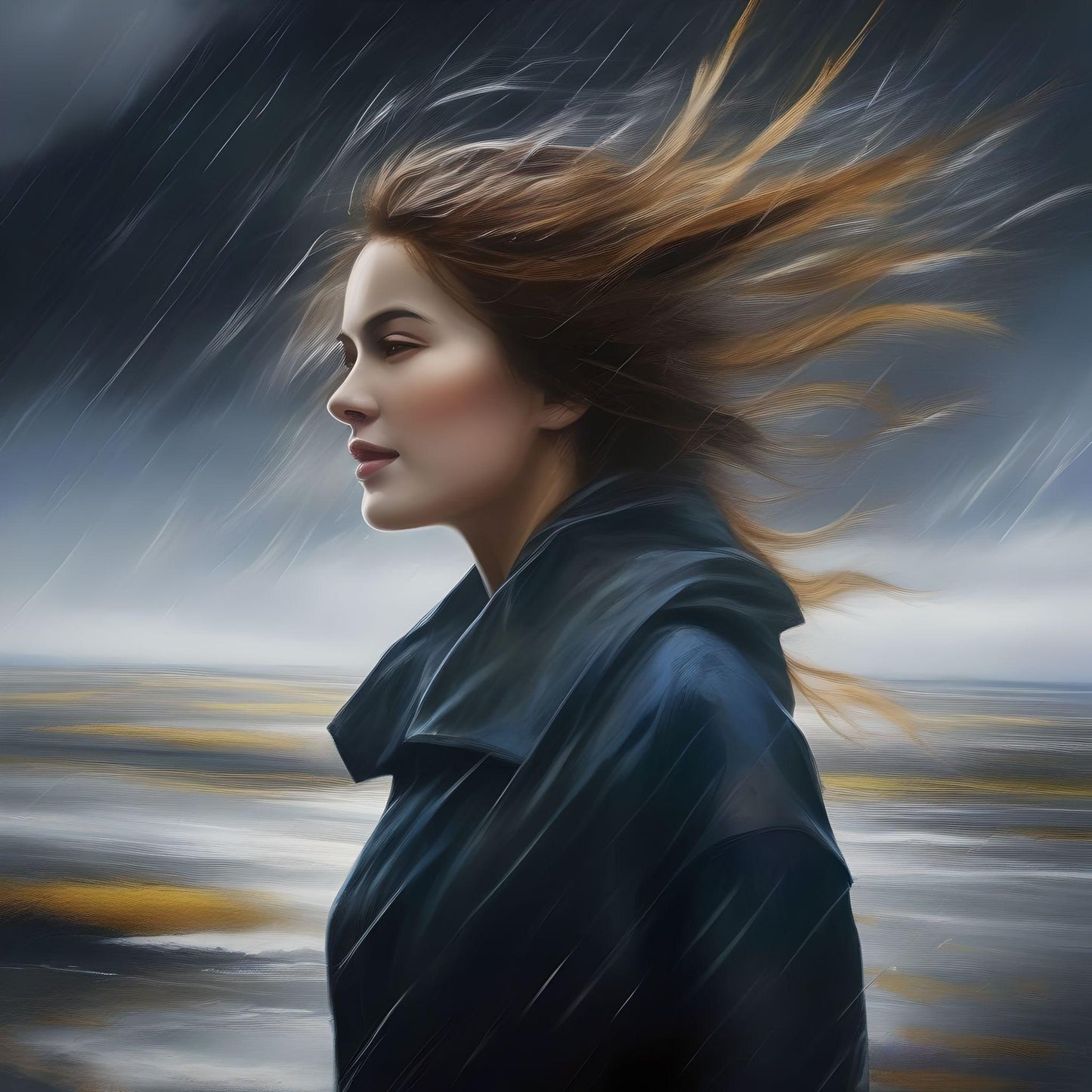 Woman In The Wind And Rain Diamond Art Kit