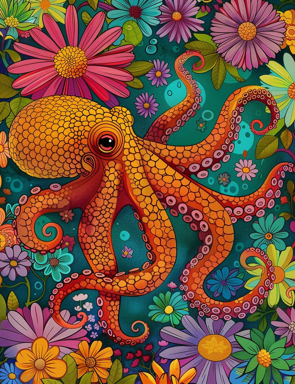 Orange Abstract Scaley Octopus Diamond Art Kit