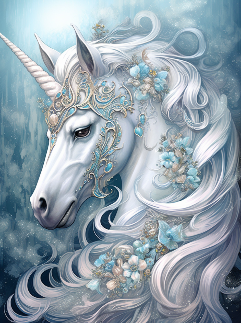 Flowery White Unicorn Diamond Art Kit