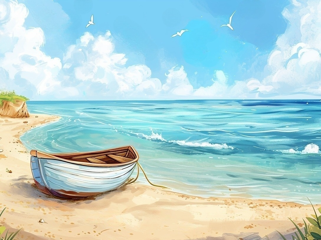 White Boat On The Beach Diamond Art Kit