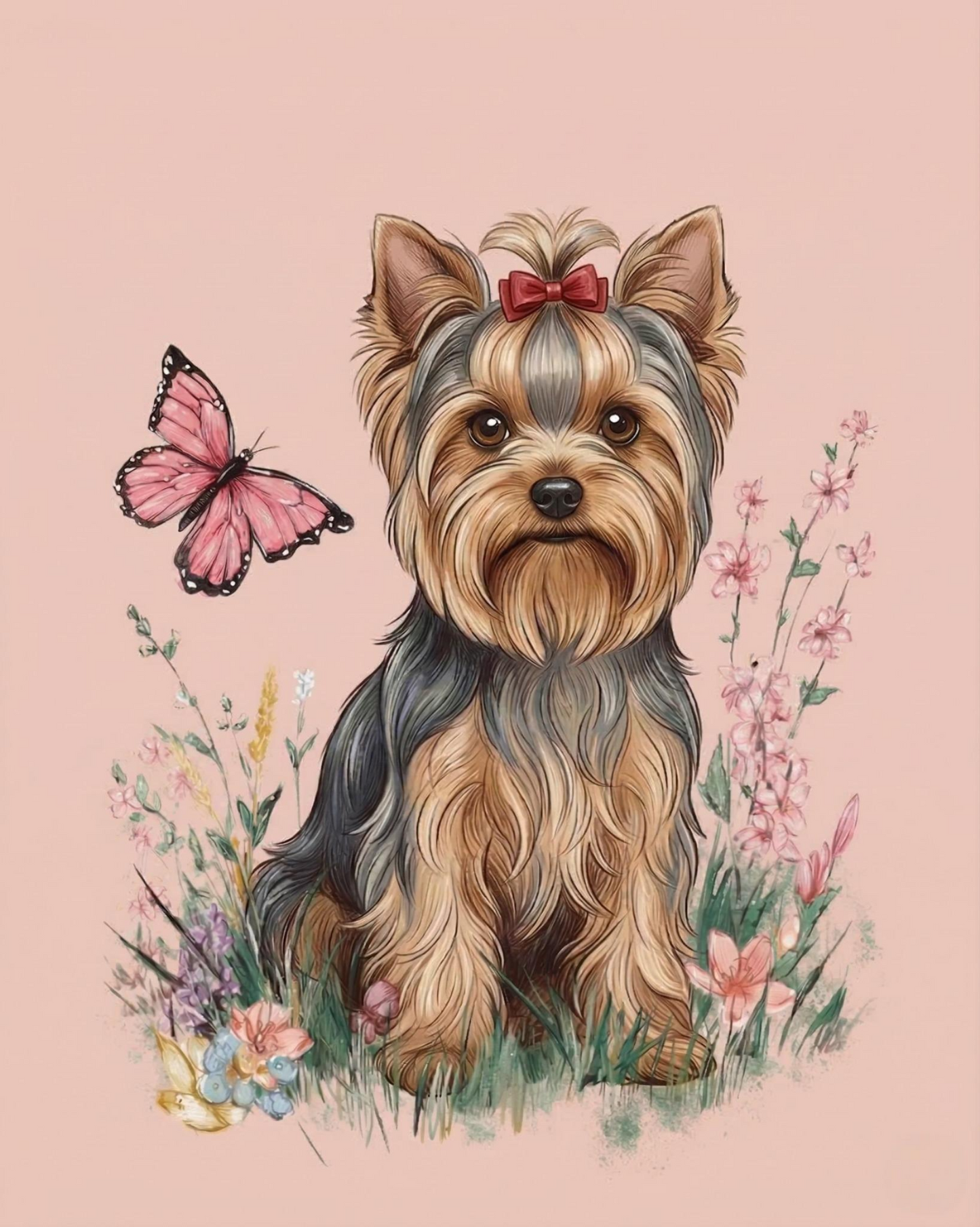 Pink Butterfly Yorkshire Terrier Diamond Art Kit