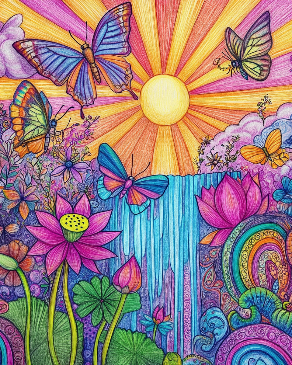 Abstract Waterfalls And Butterflies Diamond Art Kit