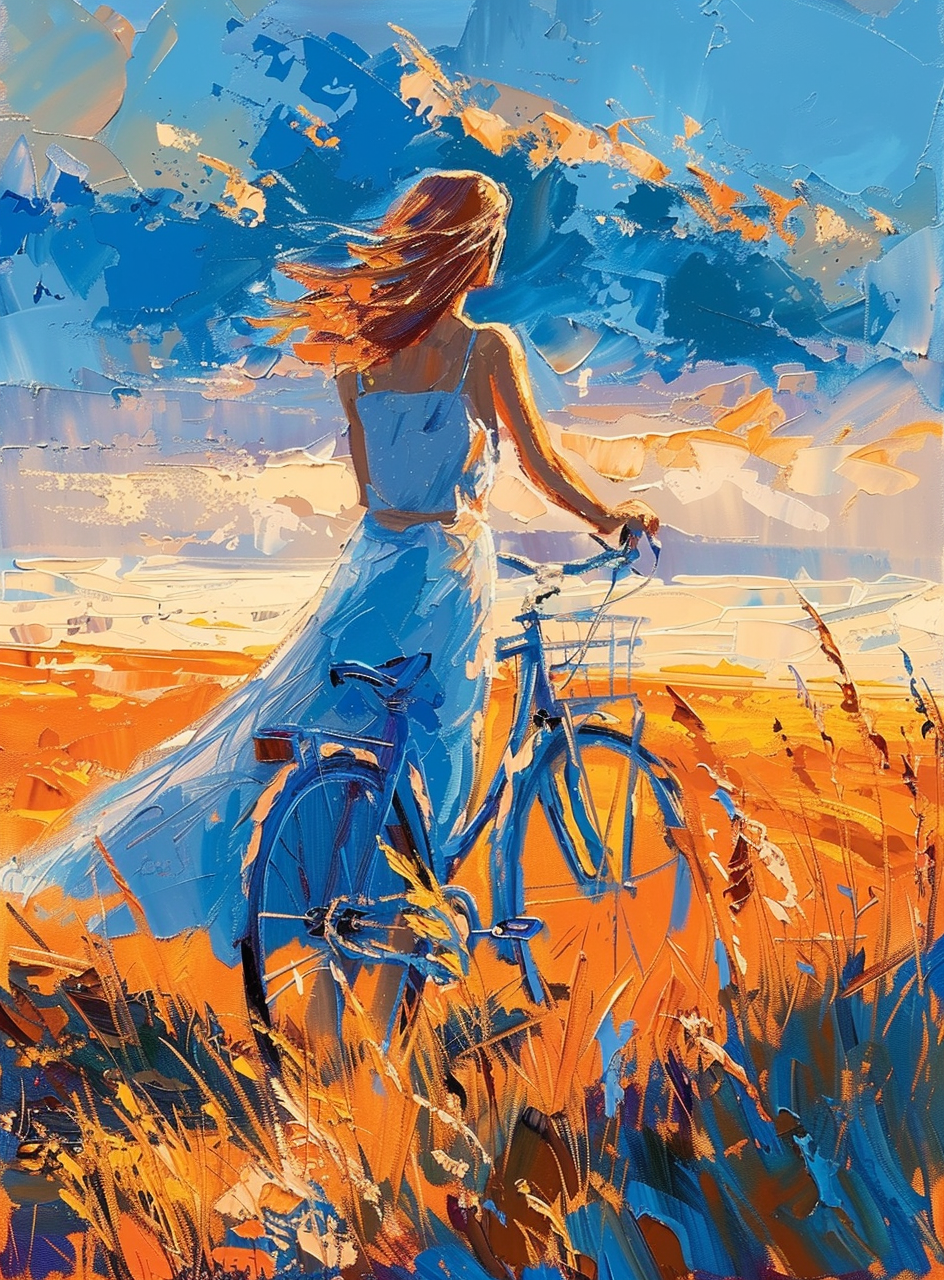 Blue Sky Blue Bike Girl Diamond Art Kit