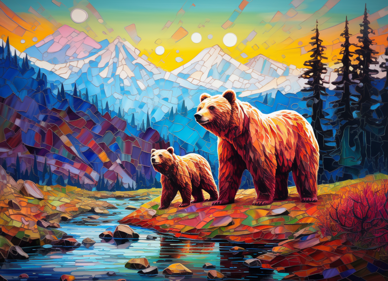 Mountain Bears Abstract Diamond Art Kit
