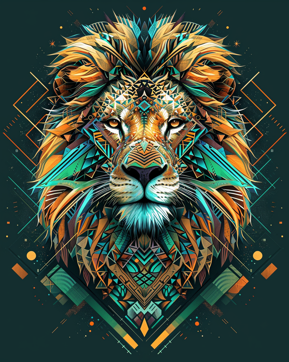 Green Gold Abstract Lion Diamond Art Kit