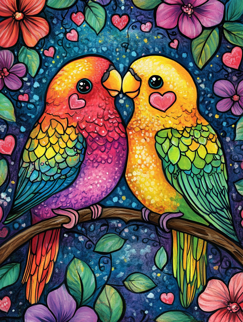 Two Birds And Hearts Diamond Art Kit