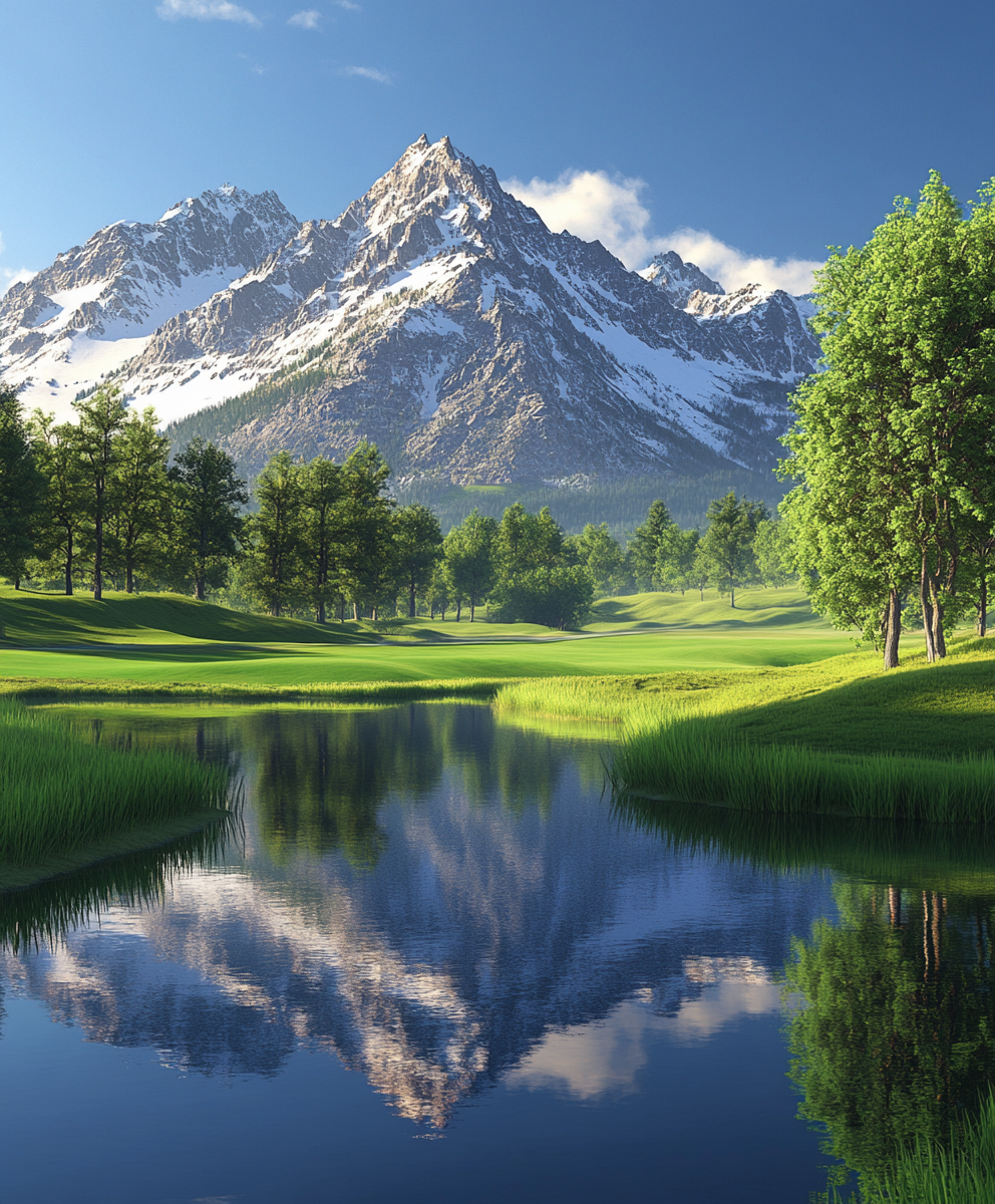 Mountain And Green Valley Reflection Diamond Art Kit