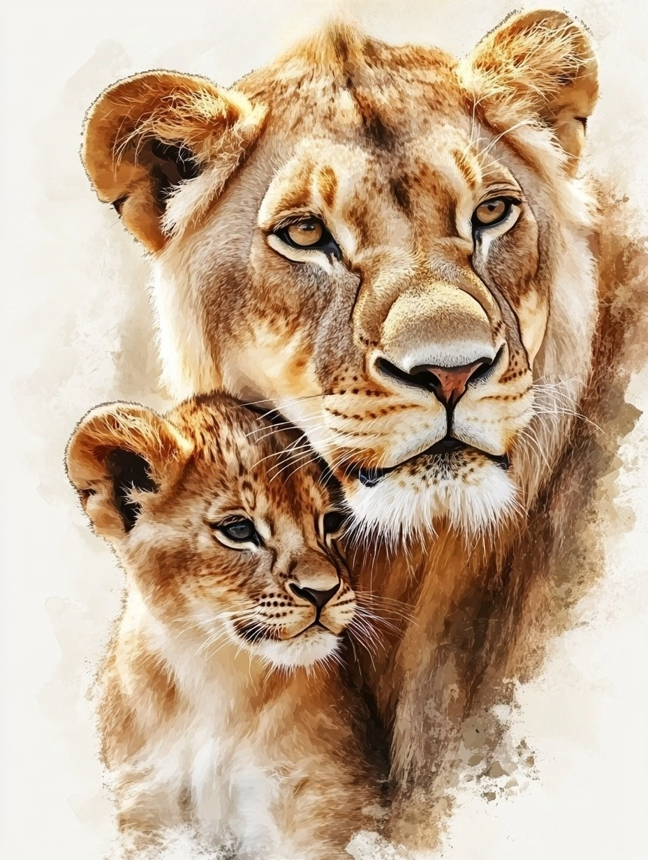 Cub And Mother Lion Diamond Art Kit