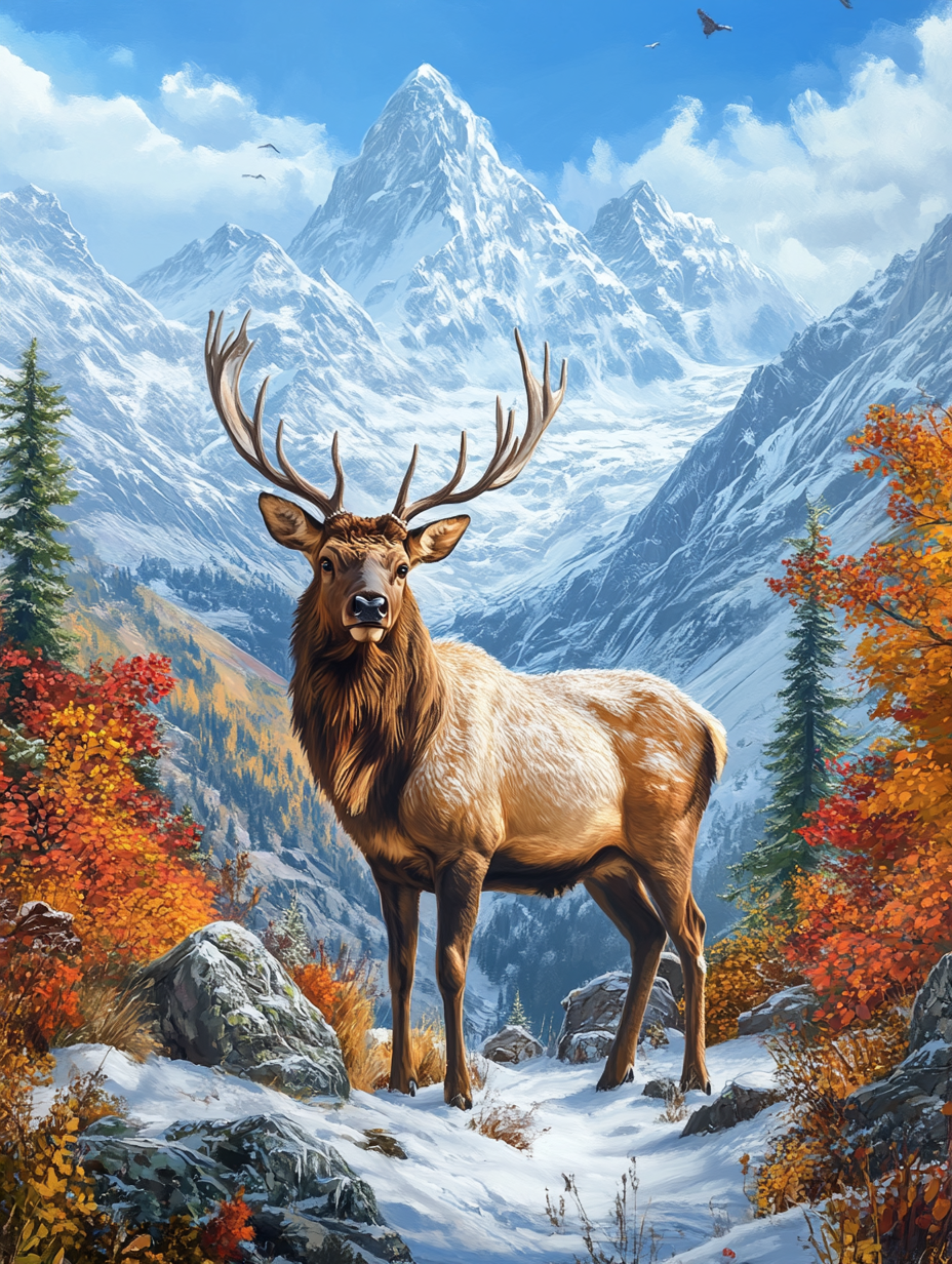 Snowy Mountain Elk Diamond Art Kit