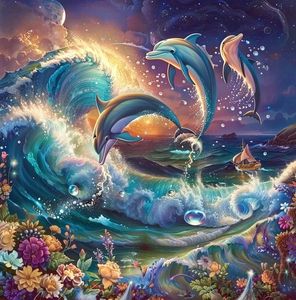 Dolphins In The Waves Diamond Art Kit
