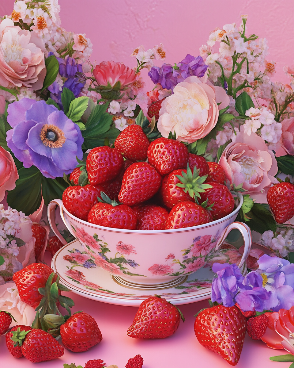 Strawberries And Flowers Cup Diamond Art Kit
