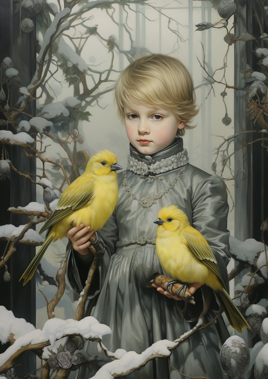 Girl Two Yellow Birds Diamond Art Kit