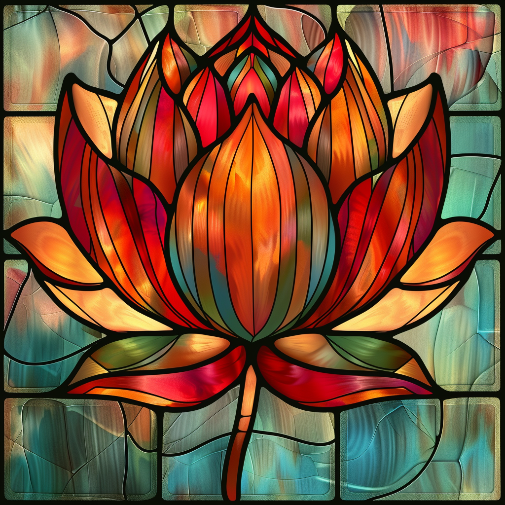 Red Orange Abstract Lotus Flower Diamond Art Kit