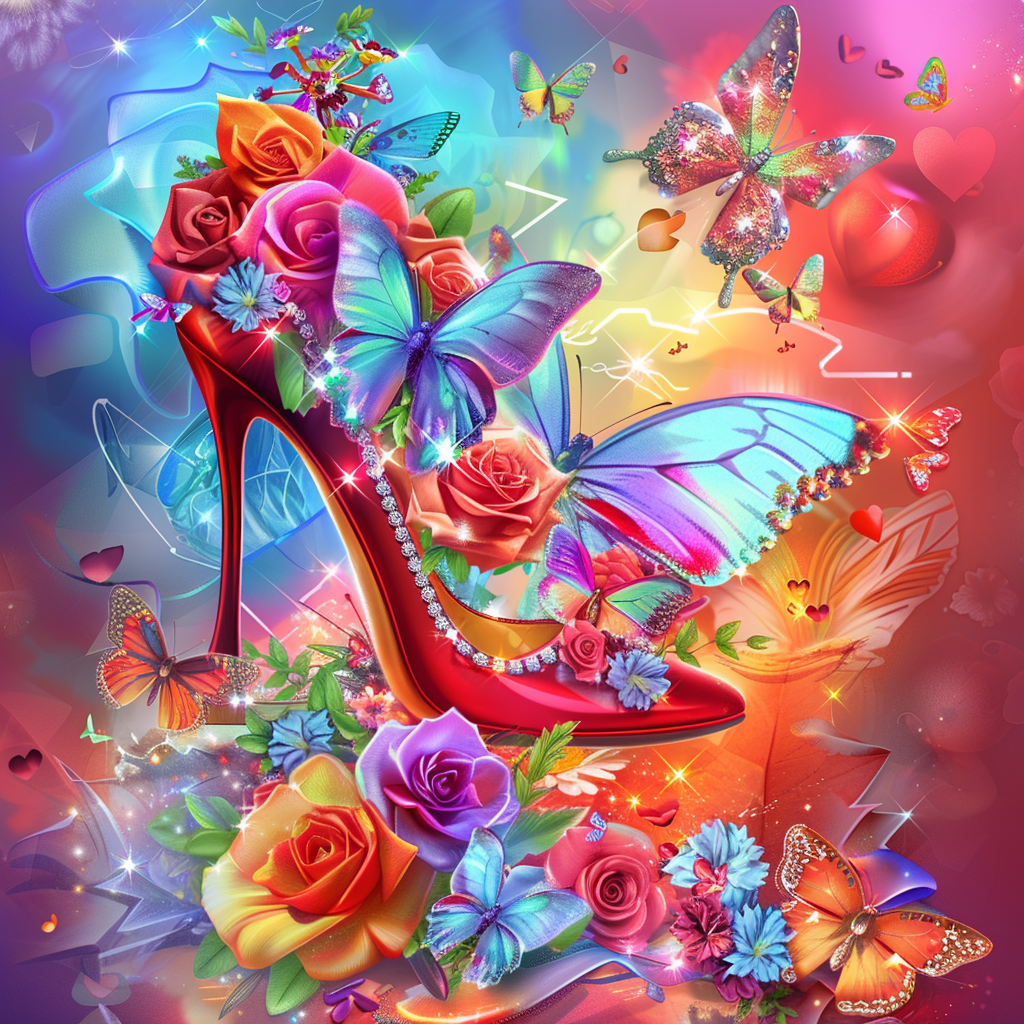 Rhinestone Lined Red Stilleto Flowers Diamond Art Kit