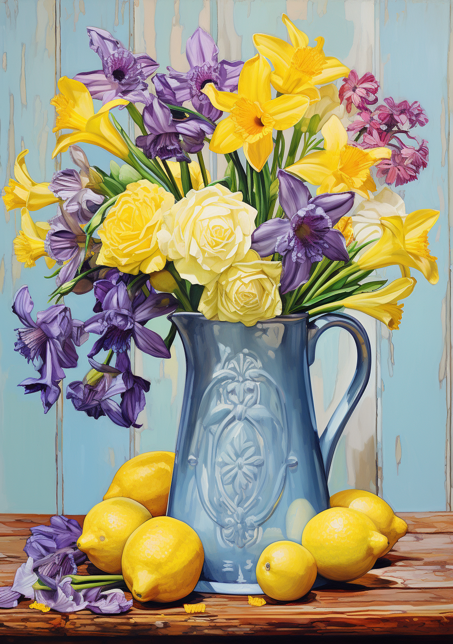 Blue Vase Yellow Purple Flowers Diamond Art Kit