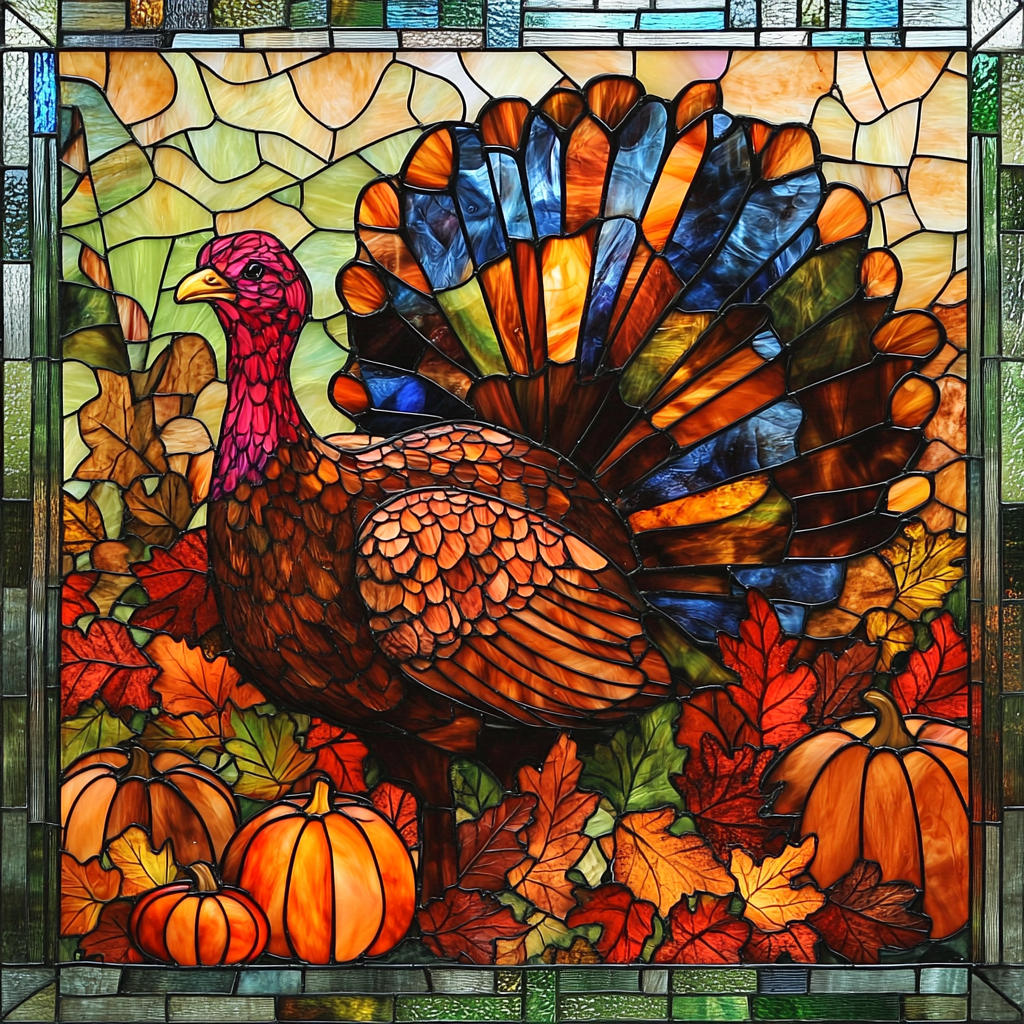 Abstract Turkey Pumpkins Leaves Diamond Art Kit