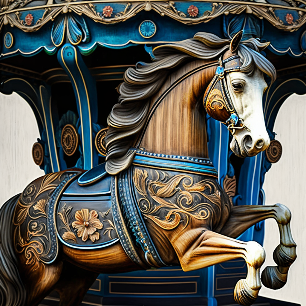 Blue Carousel Brown Horse Diamond Art Kit