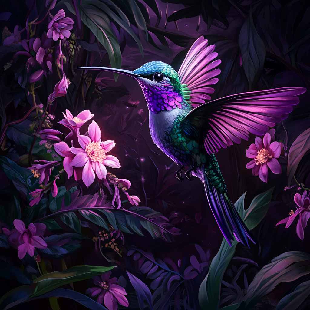 Purple Flower Purple Wing Hummingbird Diamond Art Kit