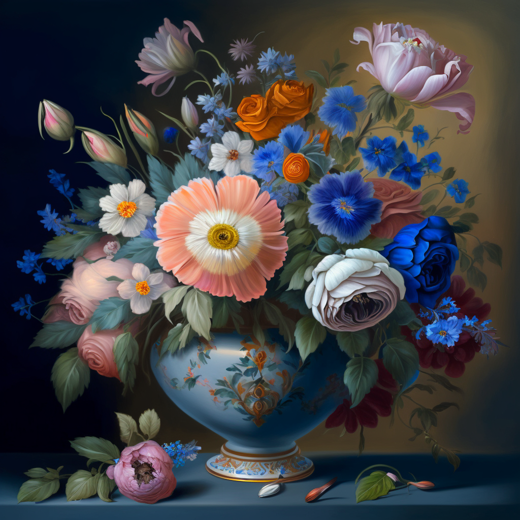 Blue Flower Bouquet Vase Diamond Art Kit