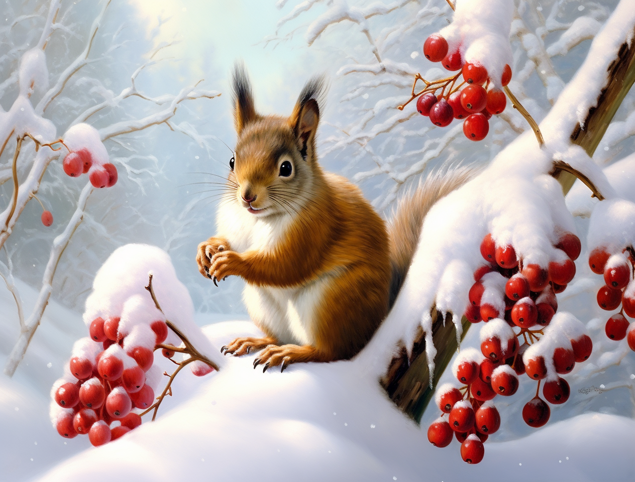 Squirrel Red Snow Berries Diamond Art Kit