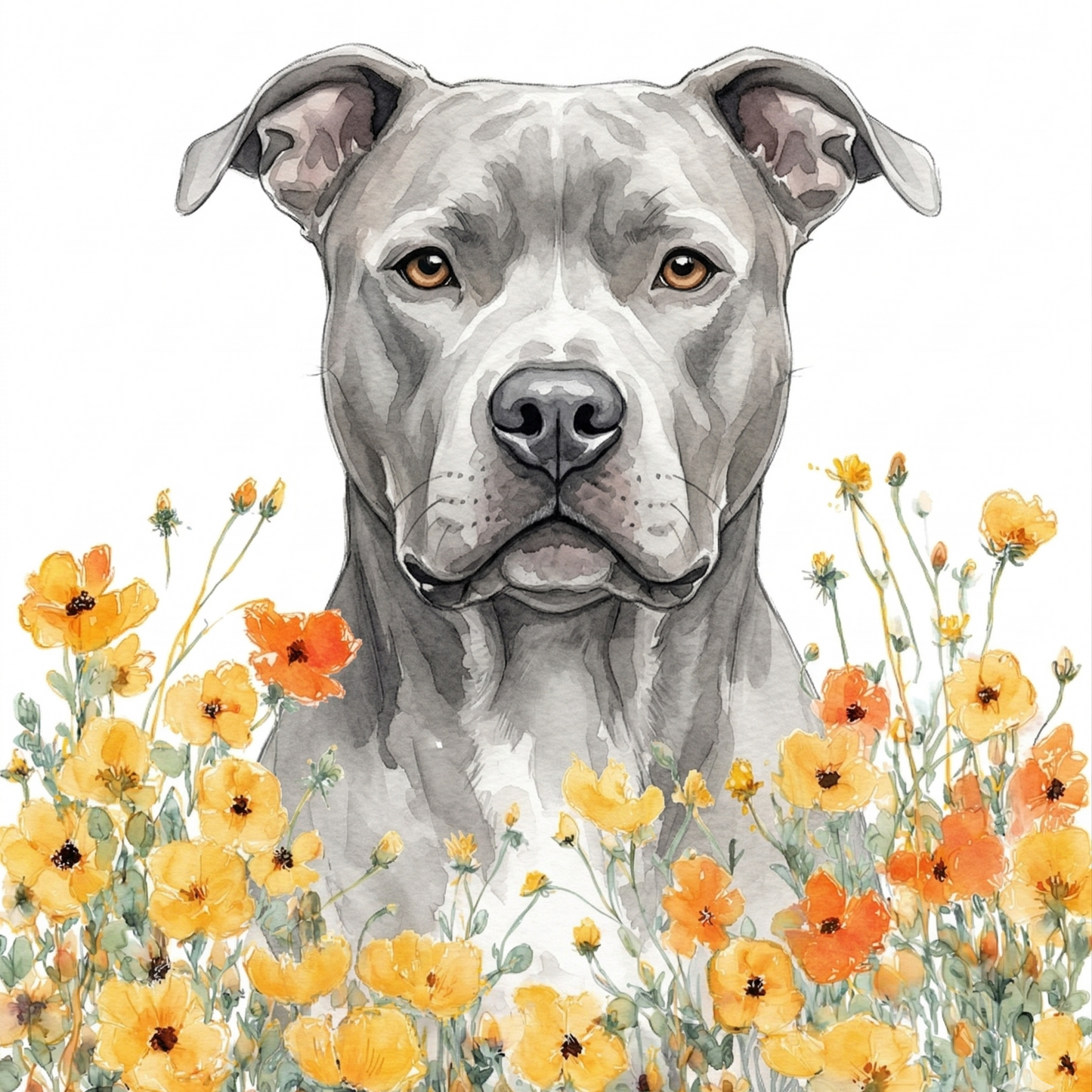 Yellow Poppies Gray American Pitbull Diamond Art Kit