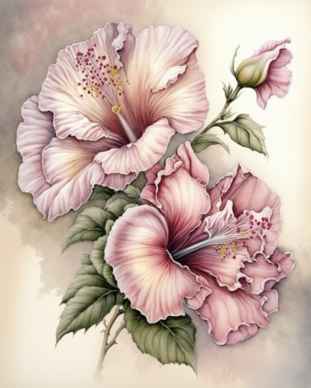 Striped Pink Hibiscus Diamond Art Kit