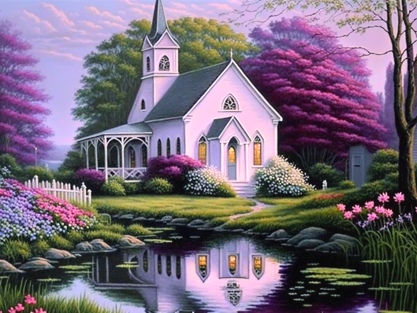 White Church In Spring Diamond Art Kit