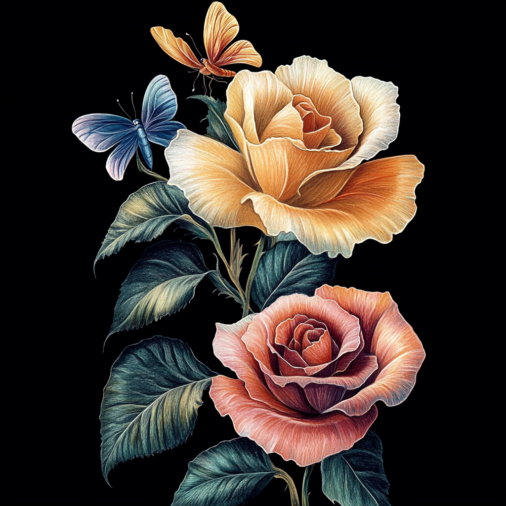 Two Rose Blue Butterfly Diamond Art Kit