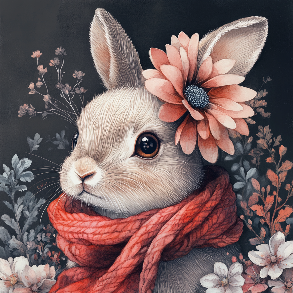 Pink Scarf Bunny Flower Diamond Art Kit