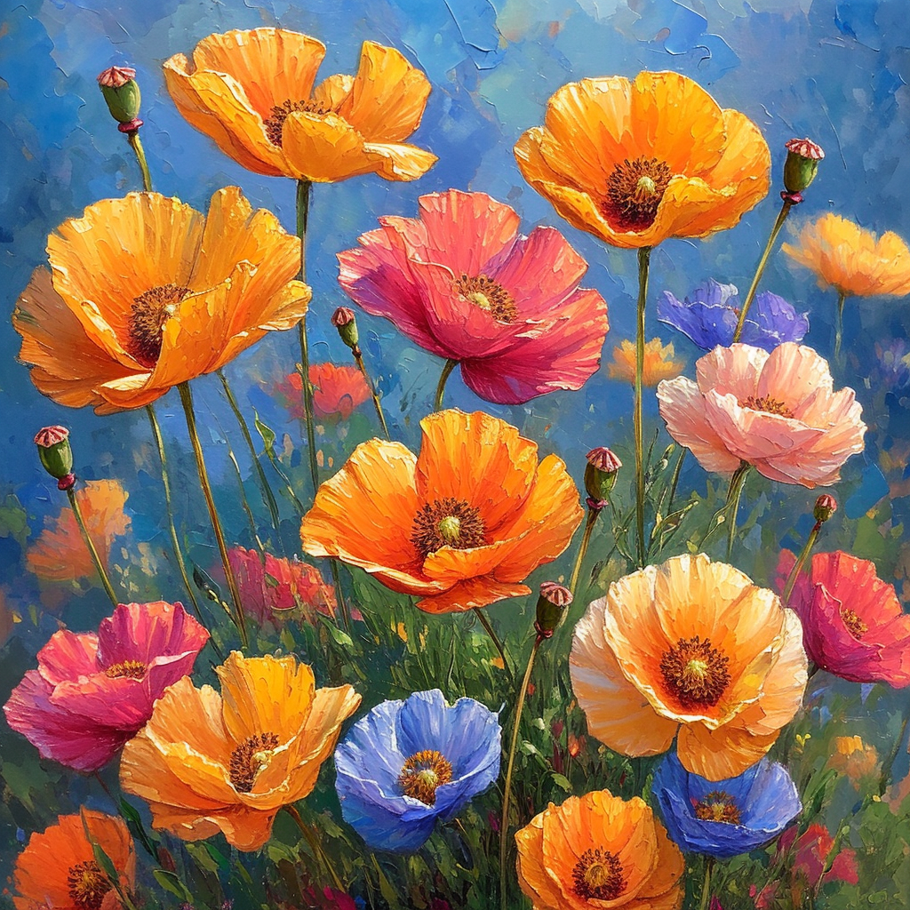 Rainbow Poppies Diamond Art Kit