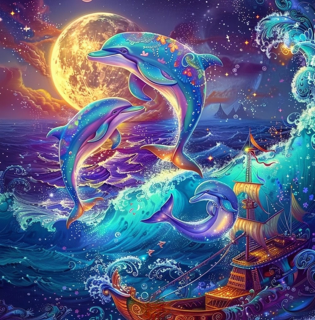 Mystical Dolphin Ship Diamond Art Kit